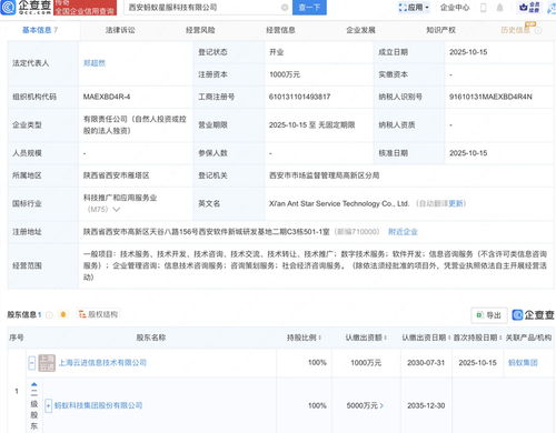 螞蟻集團投資成立螞蟻星服科技公司，拓展信息咨詢服務新領域